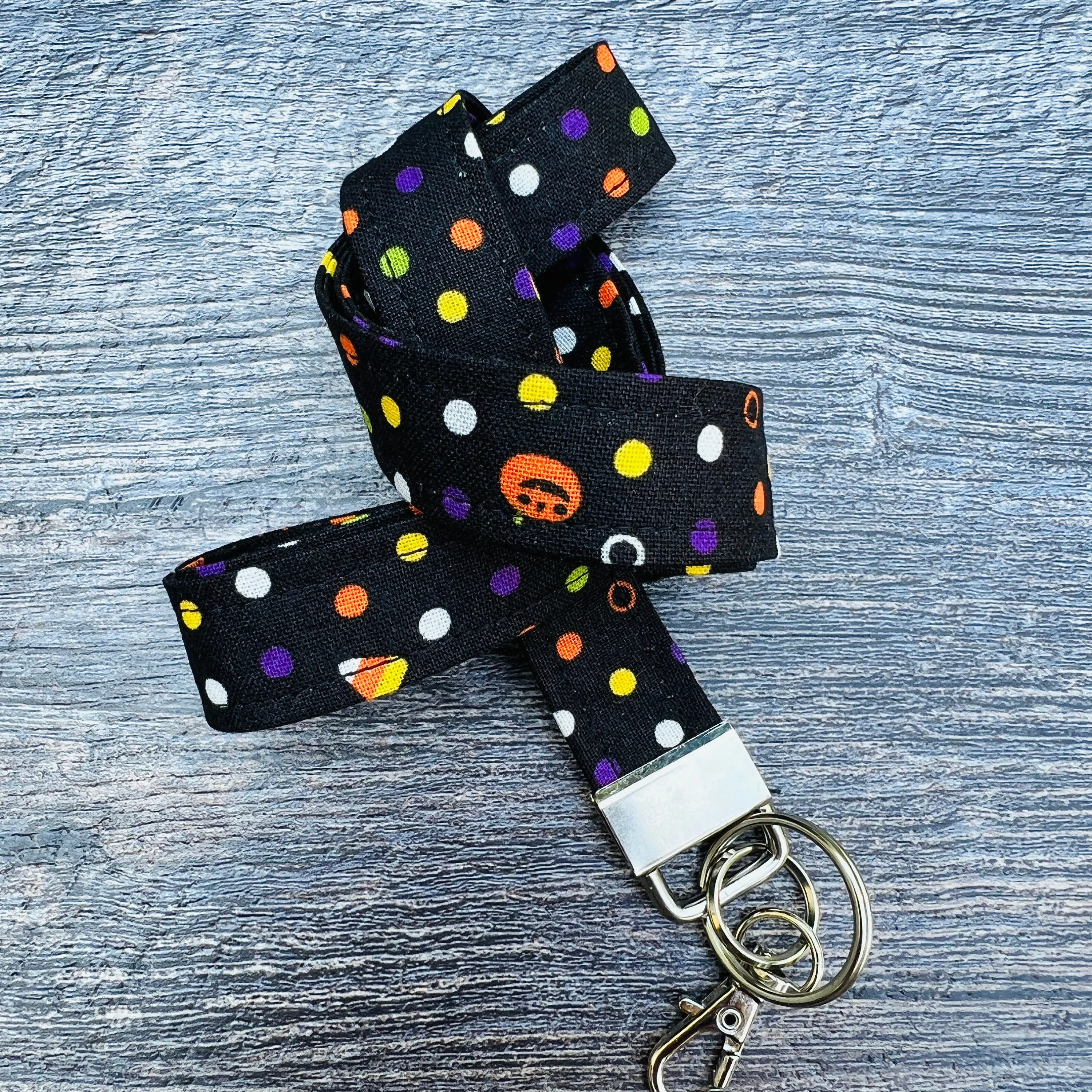 Handmade Halloween Spooky Pumpkin Bat Candy Corn Jack-o-Lantern Ghost 20" Fabric Lanyard Keychain Keys