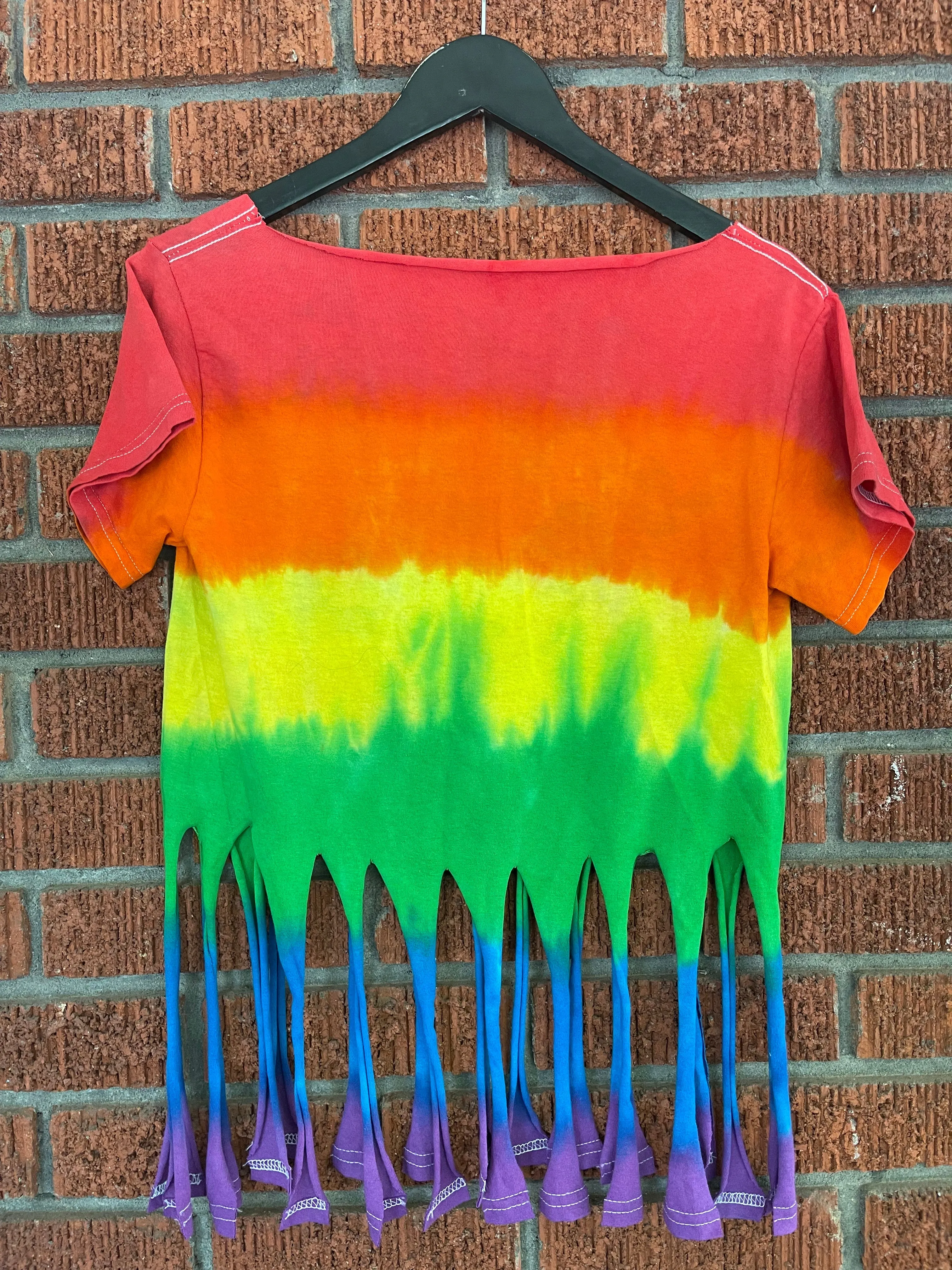 Handmade Howard Pride Ombre Rainbow Short Sleeve Crew Fringe or Spider Web Back Design Summer T-Shirt