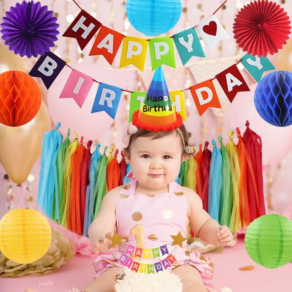 Happy Birthday Banner Rainbow Party Decorations Happy Birthday Cake Topper Birthday Decorations