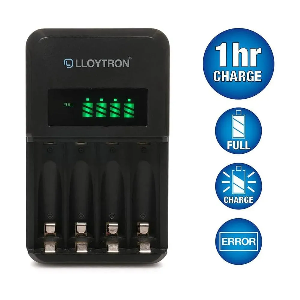Intelligent Battery Charger with LCD Display | Includes 8 AA & AAA NiMh Rechargeable Batteries