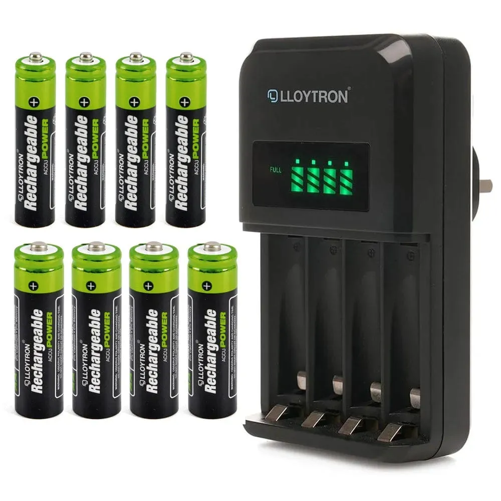 Intelligent Battery Charger with LCD Display | Includes 8 AA & AAA NiMh Rechargeable Batteries