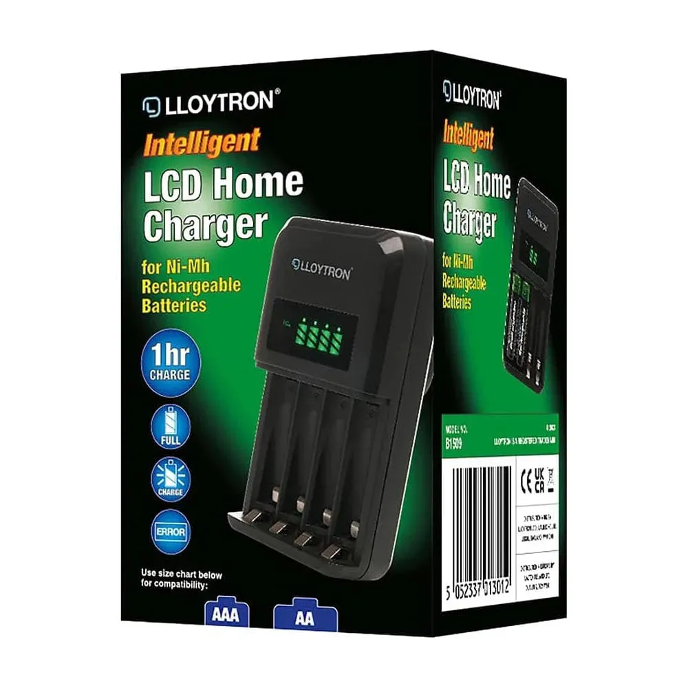 Intelligent Battery Charger with LCD Display | Includes 8 AA & AAA NiMh Rechargeable Batteries