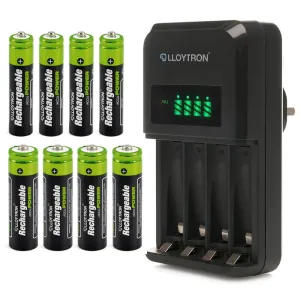 Intelligent Battery Charger with LCD Display | Includes 8 AA & AAA NiMh Rechargeable Batteries