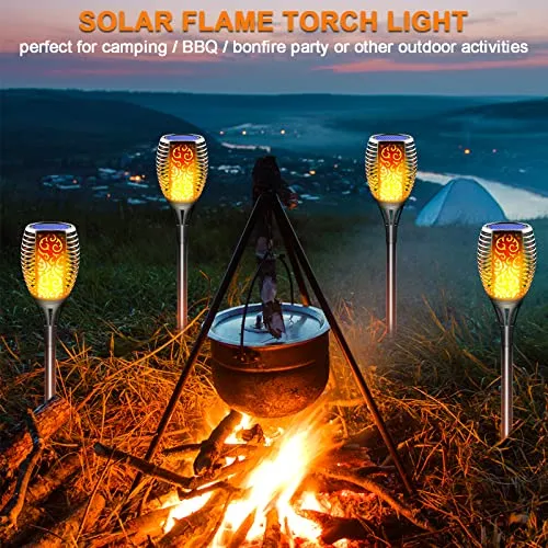 LazyBuddy Solar Lights Outdoor, Large Solar Torch Light with Flickering Flame, 3 in 1 Fire Effect Hanging Lanterns, Solar Tiki Torches for Garden, Pathway, Landscape Decorations (8 Pack)