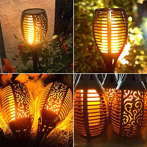 LazyBuddy Solar Lights Outdoor, Large Solar Torch Light with Flickering Flame, 3 in 1 Fire Effect Hanging Lanterns, Solar Tiki Torches for Garden, Pathway, Landscape Decorations (8 Pack)