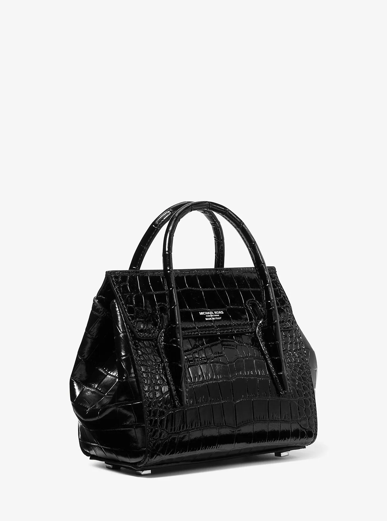 Michael Kors Petite Campbell Satchel in Croc-Embossed Leather, Black