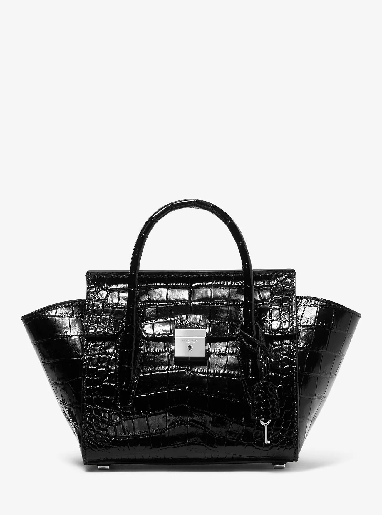 Michael Kors Petite Campbell Satchel in Croc-Embossed Leather, Black