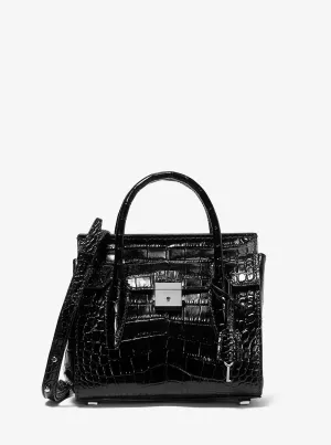 Michael Kors Petite Campbell Satchel in Croc-Embossed Leather, Black