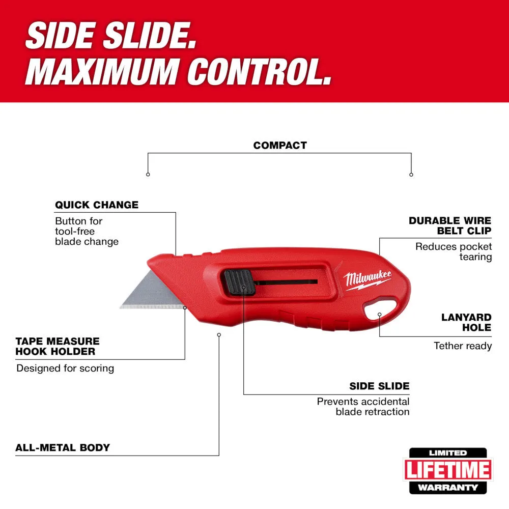 Milwaukee 48-22-1516 Compact Side Slide Utility Knife with Durable Blade and Ergonomic Handle for Precision Cutting