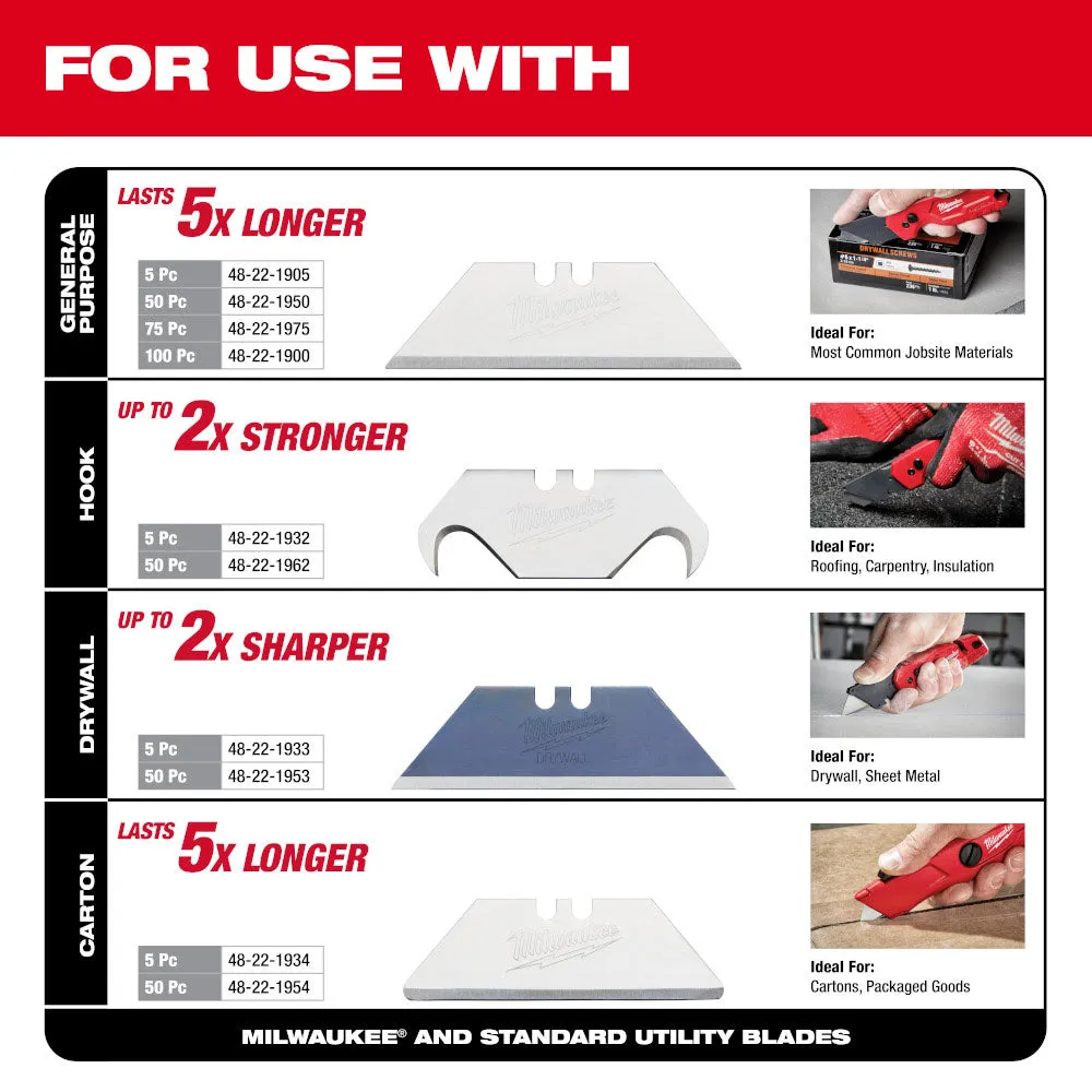 Milwaukee 48-22-1516 Compact Side Slide Utility Knife with Durable Blade and Ergonomic Handle for Precision Cutting