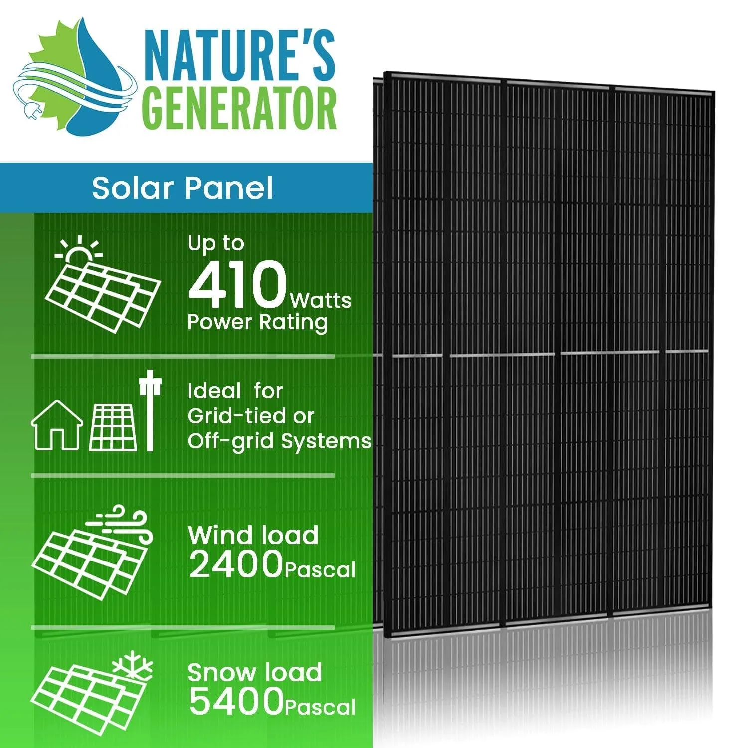 Nature's Generator - 410 Watt Monocrystalline Solar Panel (4 Pack)