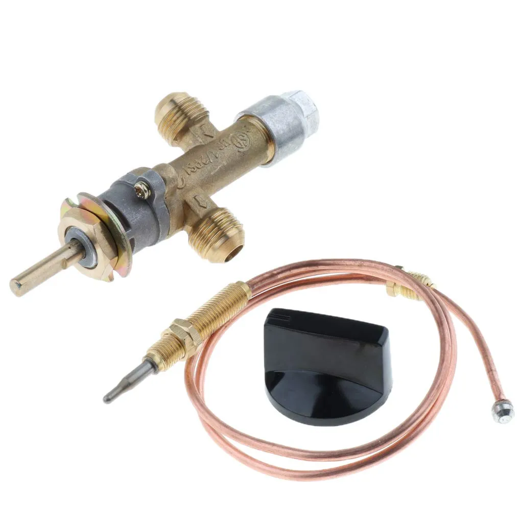Perfk Gas Main Control Valve With Thermocouple & Knob, Suitable for Grill, Fire Pit, Fireplace, Furnace & Heater