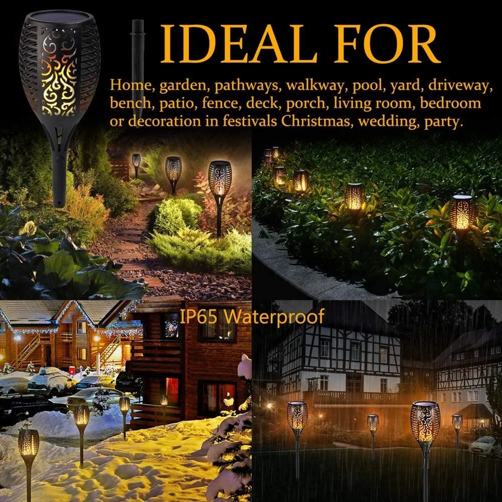 Permande Solar Torch Lights, Outdoor LED Lamp Flickering with Realistic Dancing Flame, Dusk-Dawn Christmas Decoration Lights for Garden/Patio/Deck/Driveway 4-PACK