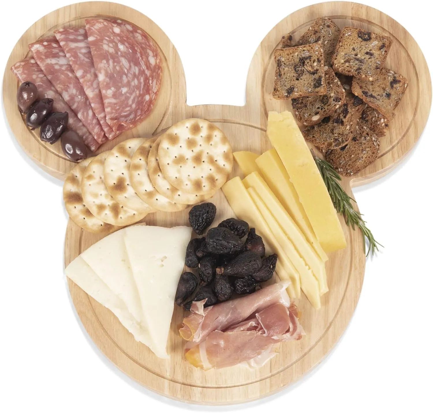 PICNIC TIME Disney Mickey Mouse Head Shaped Cheese Board and Knife Set, Charcuterie Board Set, Wood Cutting Board with Cheese Knives, (Parawood) 11.75 x 12.5 x 1.2