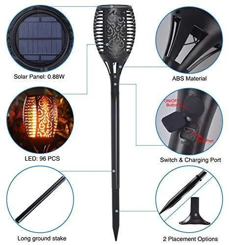 Poppin Kicks Flickering Flame Solar Torches Lights Waterproof Outdoor Landscape Decoration Lighting Dusk to Dawn Auto On/Off USB Charging Security Torch Light for Patio Driveway (4 Pack)