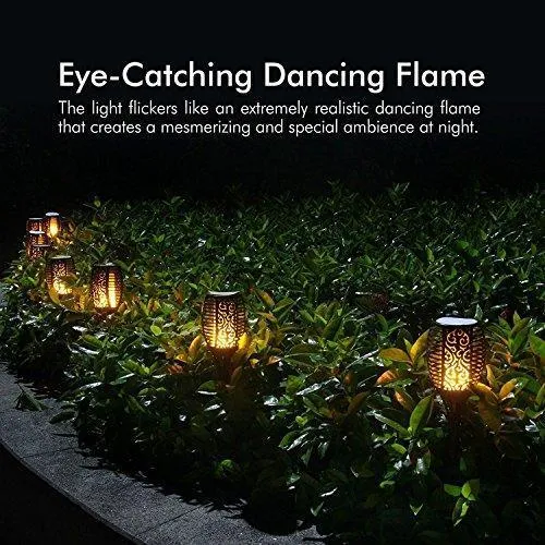Poppin Kicks Flickering Flame Solar Torches Lights Waterproof Outdoor Landscape Decoration Lighting Dusk to Dawn Auto On/Off USB Charging Security Torch Light for Patio Driveway (4 Pack)