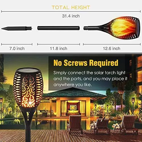 Poppin Kicks Flickering Flame Solar Torches Lights Waterproof Outdoor Landscape Decoration Lighting Dusk to Dawn Auto On/Off USB Charging Security Torch Light for Patio Driveway (4 Pack)