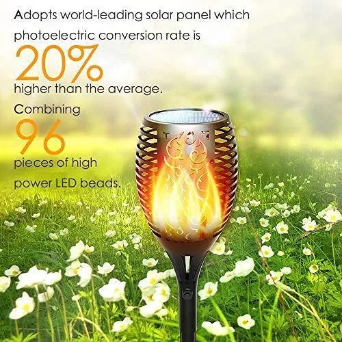 Poppin Kicks Flickering Flame Solar Torches Lights Waterproof Outdoor Landscape Decoration Lighting Dusk to Dawn Auto On/Off USB Charging Security Torch Light for Patio Driveway (4 Pack)