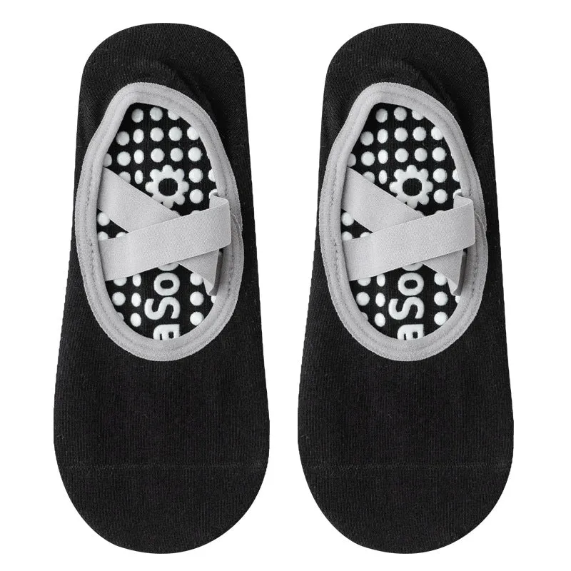 Professional Fitness Sports Anti-Skid Dispensing Instep Cross Strap Yoga Socks Dance Floor Socks