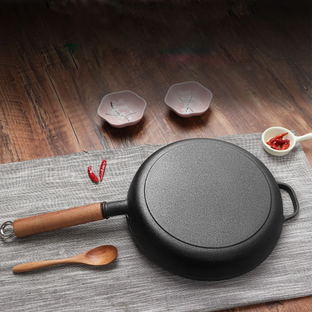 SOGA 25cm Round Cast Iron Frying Pan Skillet Steak Sizzle Platter with Helper Handle