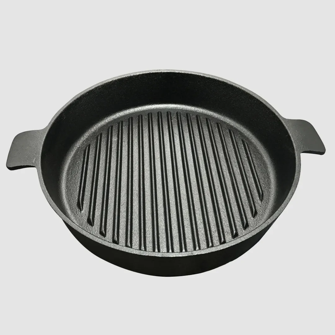 SOGA 26cm Round Ribbed Cast Iron Frying Pan Skillet Steak Sizzle Platter with Handle