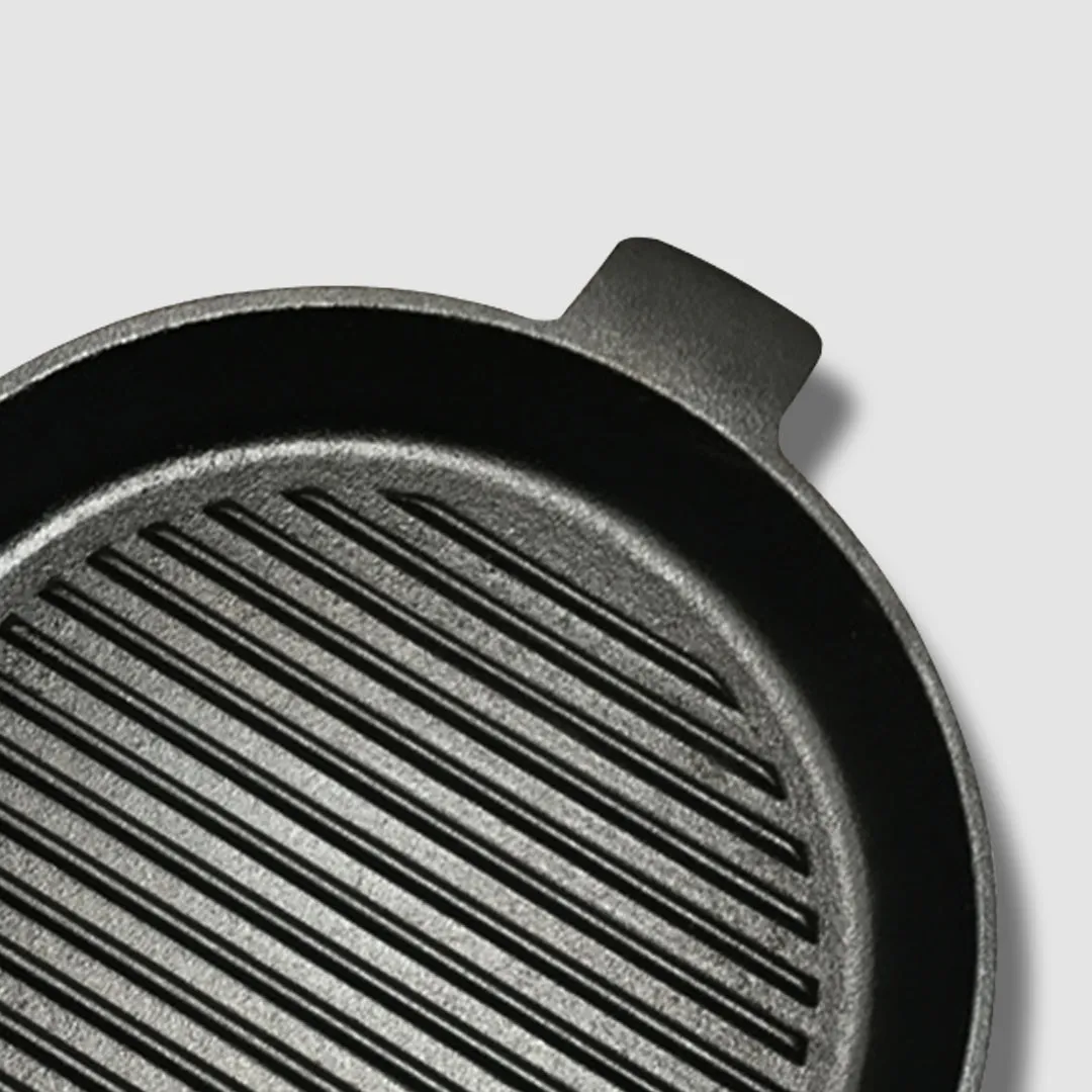 SOGA 26cm Round Ribbed Cast Iron Frying Pan Skillet Steak Sizzle Platter with Handle