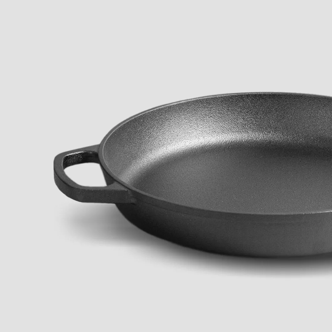 SOGA 27cm Round Cast Iron Frying Pan Skillet Steak Sizzle Platter with Helper Handle