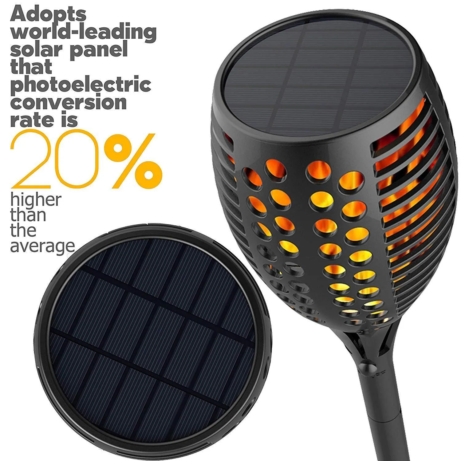 Solar Lights, Sunlitec Waterproof Flickering Flames Torches Lights Outdoor Landscape Decoration Lighting Dusk to Dawn Auto On/Off Security Torch Light for Garden Patio Deck Yard Driveway, 2 Pack