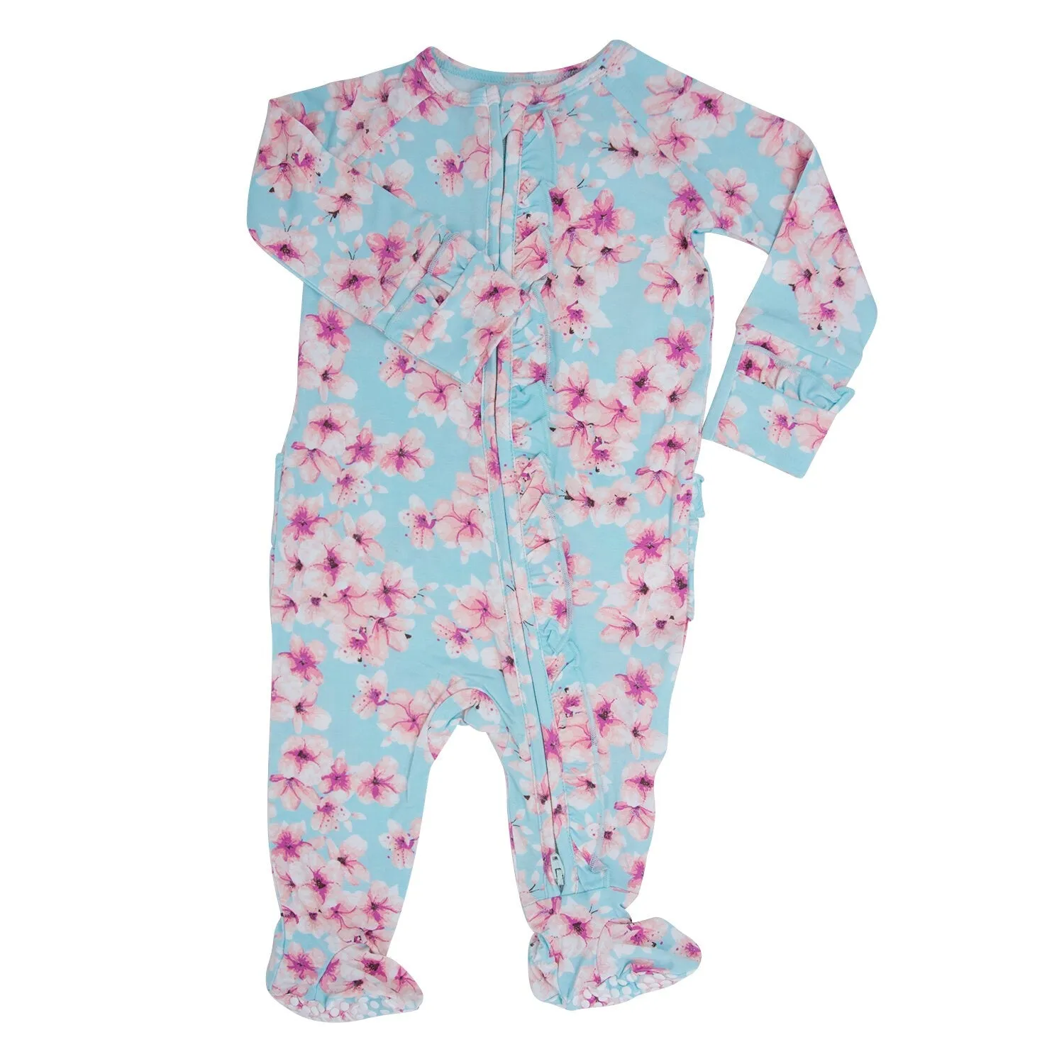 Sweet Bamboo Ruffle Footie Cherry Blossoms